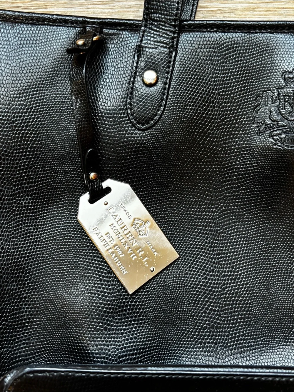 Ralph Lauren Black Leather Tote with Stud Accents - Picture 2 of 8